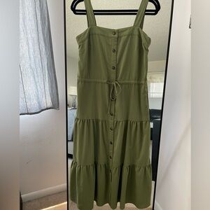AQUA Olive Green Button-Down Maxi Dress